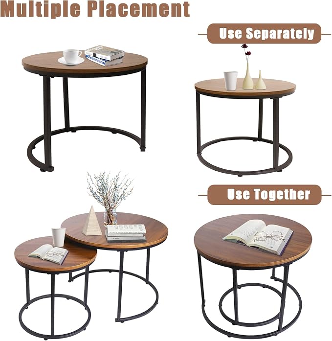 aboxoo Coffee Table Nesting Side Round Set of 2 End Table Top Sturdy Metal - Image 10