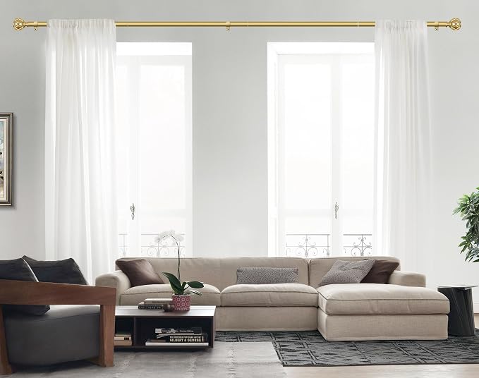 KAMANINA Gold Curtain Rod 72 to 144 Inch, Telescoping Single Drapery Rods - Image 3