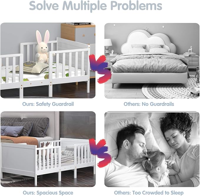 Costzon Toddler Bed Frame, 2 in 1 Convertible Wood Kids Bed w/Double Side - Image 8