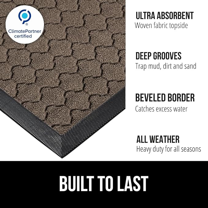 GORILLA GRIP 100% Waterproof All-Season WeatherMAX Doormat, US Designed Natural - Image 2