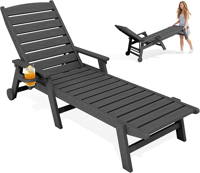 KINGYES HDPE Lounge Chair Outdoor, Patio Chaise Lounge Recliner by KINGYES