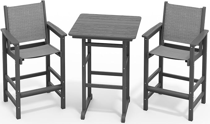 SERWALL 3 Pieces Textilene Adirondack Bar Set, Tall Adirondack Bar Height Chairs by SERWALL
