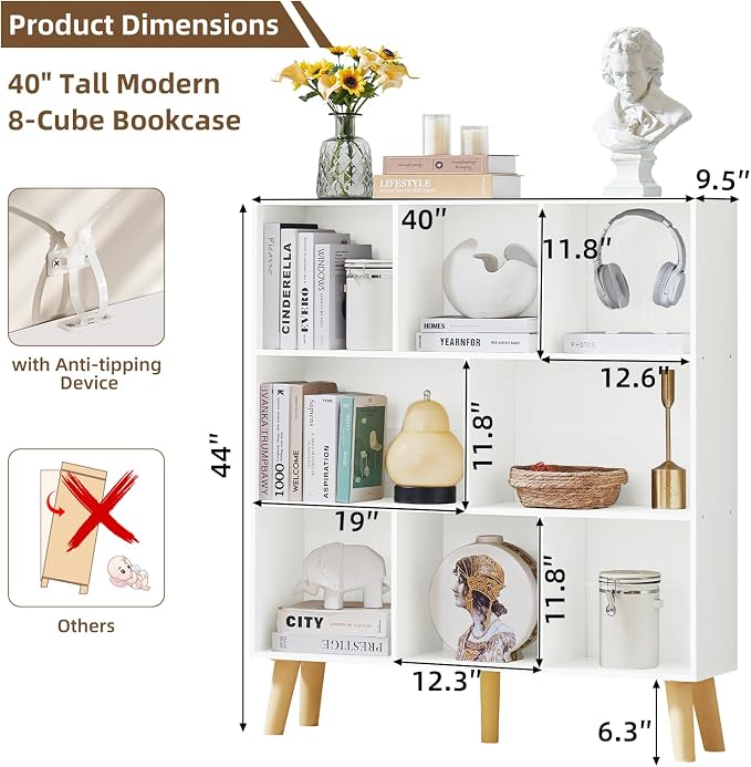 LEYAOYAO 8 Cube Bookshelf, 3 Tier Bookcase - Image 2