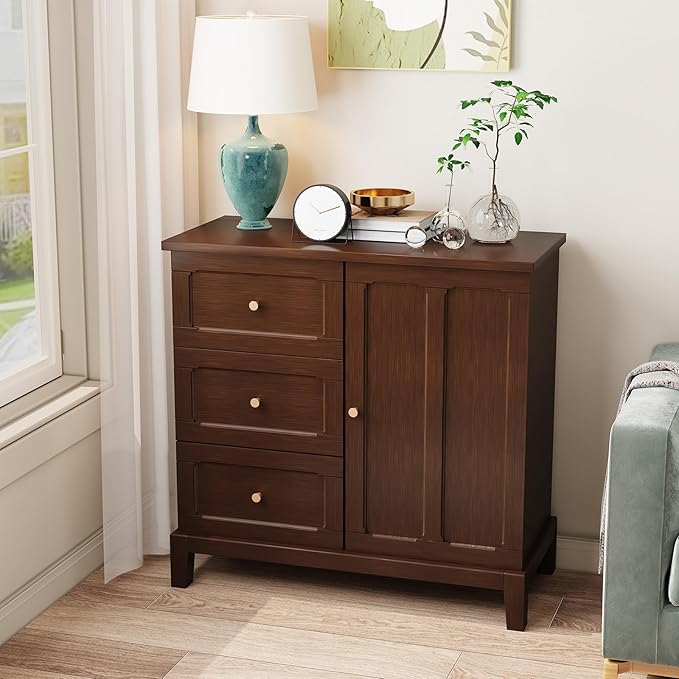 HLR Accent Cabinet with 3 Drawers and Door, Wooden Storage Cabinet with Shelves - Image 7