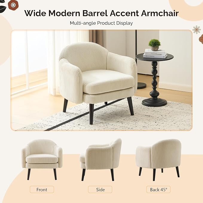 VINGLI 30.3" Wide Modern Barrel Accent Armchair - Image 6