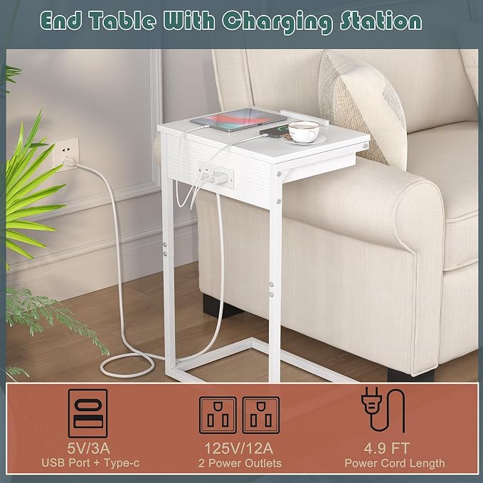 sthmec C Shaped End Table with Charging Station, 45° Tiltable Adjustable Flip - Image 5