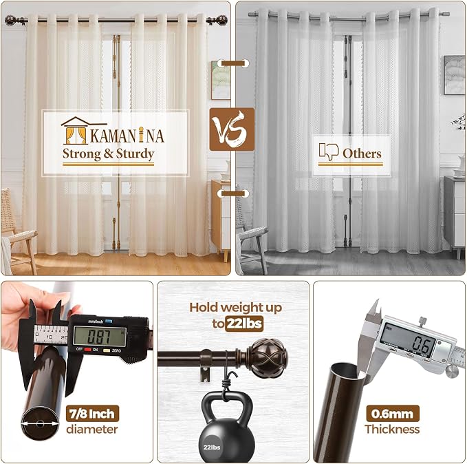 KAMANINA Curtain Rods for Windows 48 to 84 Inch, Antique Bronze Heavy Duty - Image 7