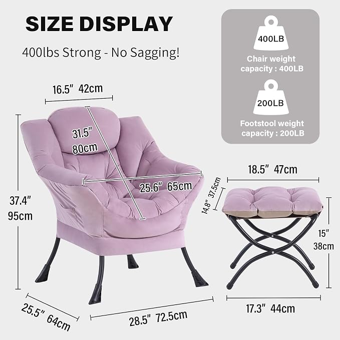 Tiita Lazy Chair with Ottoman, Comfy Leisure Sofa Reading Chair with Footrest - Image 2