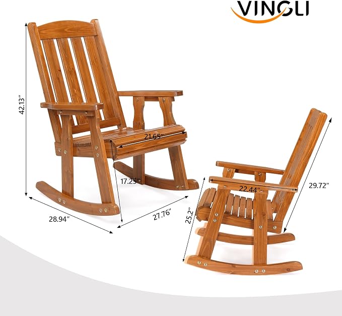 VINGLI Outdoor Rocking Chair, Heavy Duty 600 LBS Wooden Rocking Bench - Image 3
