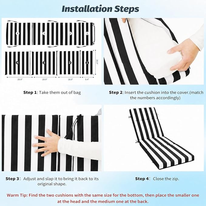 2 Pcs Outdoor Chaise Lounge Cushion 72" x 21" x 3", Folding Patio Lounge Chair - Image 7
