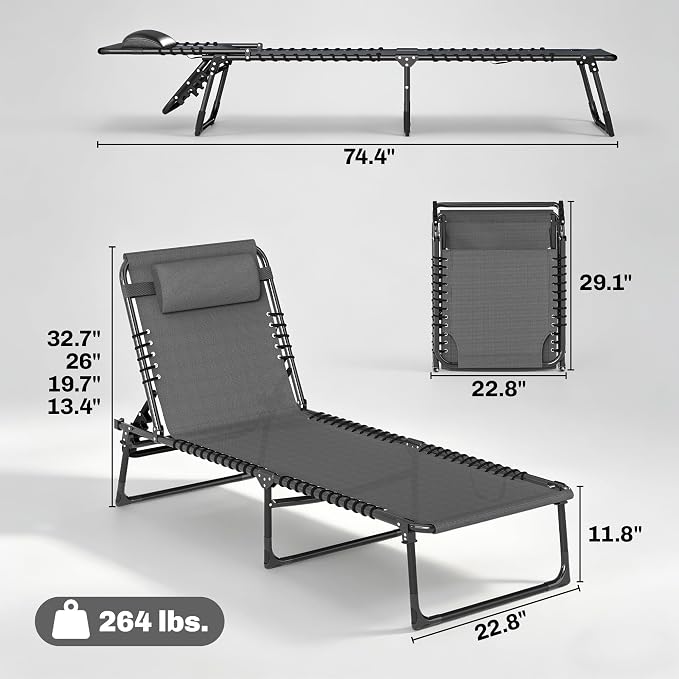 Outsunny Folding Chaise Lounge Chair Set of 2, Patio Sun Tanning Chair - Image 3