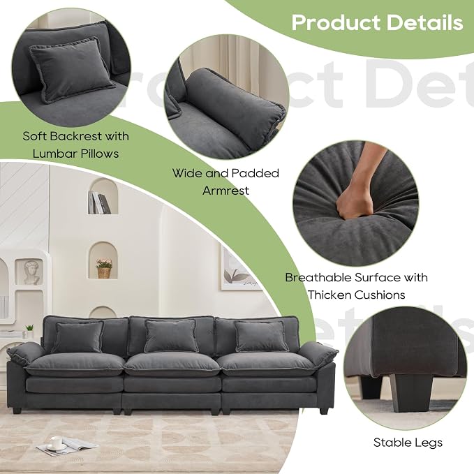 Oprisen 120" Modular Sectional Sofa, Comfy Cloud Couch Sectional Sofa, Velvet - Image 6