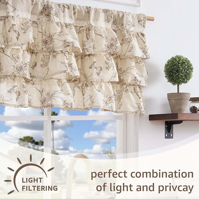 jinchan Ruffled Valance Curtain Linen Floral Kitchen Valance 18 Inch Shabby - Image 7
