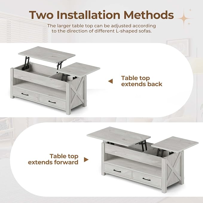 Seventable Coffee Table, 47.2" Lift Top Coffee Table - Image 5