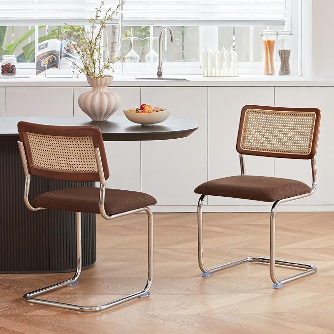 GrandNoor Rattan Dining Chairs Set, Wooden Mid Century Modern Dining Room Chairs - Image 4