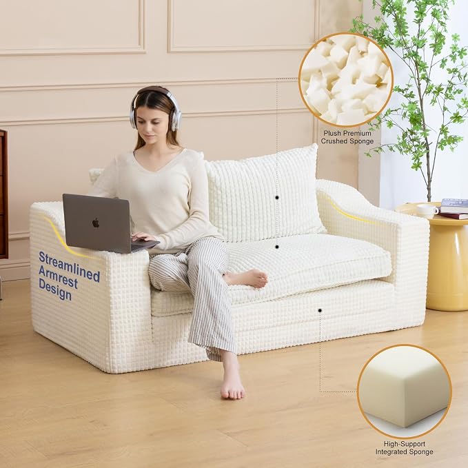 61" Convertible Sofa Bed Loveseat, Memory Foam Boneless Floor Couch - Image 5