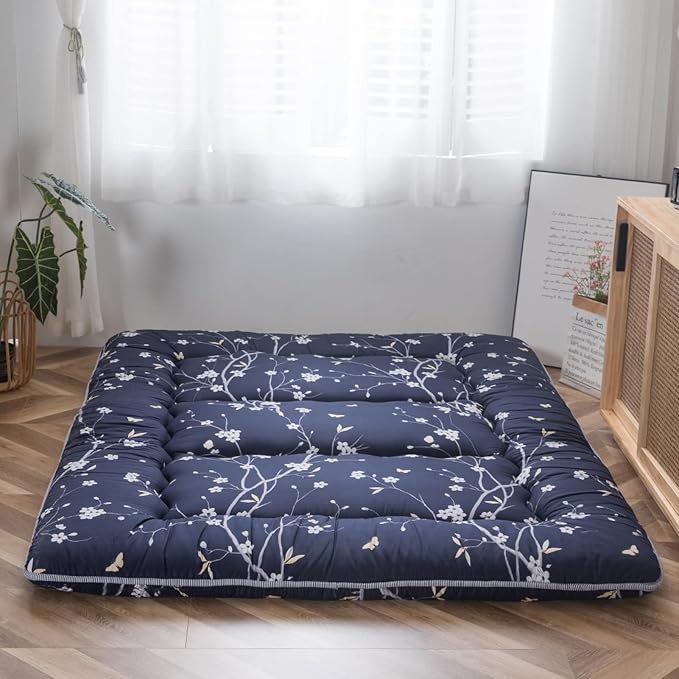 MAXYOYO Japanese Floor Mattress Navy Floral Printed Futon Mattress Foldable - Image 4