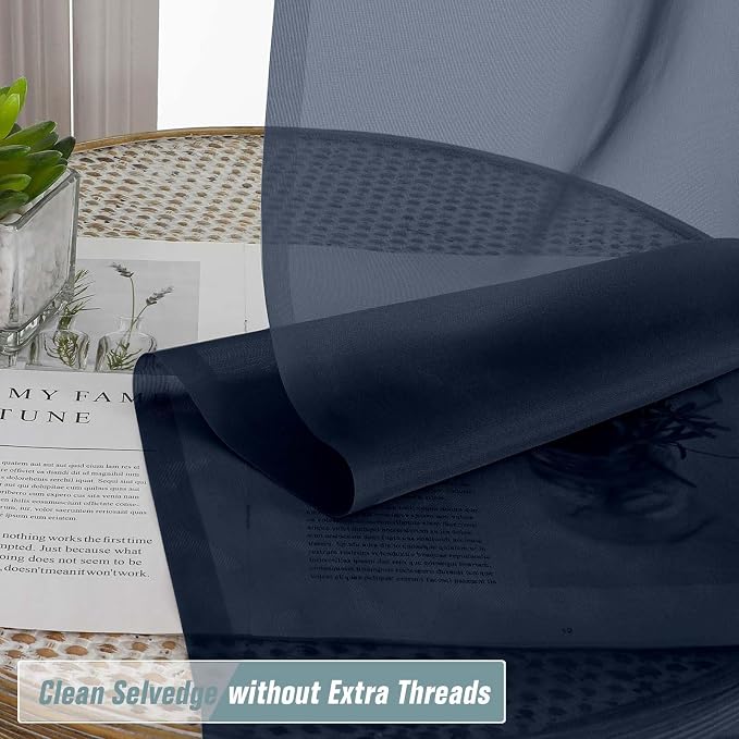 Navy Blue Window Sheer Curtains 45 Inches Length, Voile Short Curtains - Image 2