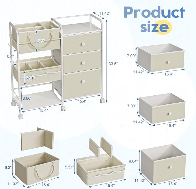 Cidaziya 2In1 Baby Diaper Caddy Organizers and Storage, 3 Tier Rolling Cart - Image 2