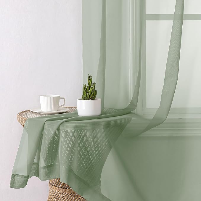 Lecloud Sage Green Sheer Curtains 72 Inches Long 2 Panels Set, Rustic Voile - Image 8