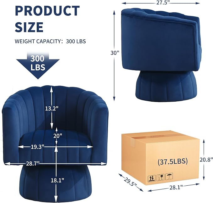 Swivel Accent Barrel Chair Set of 2- Cute Comfy Small Round Arm Chair Velvet - Image 2