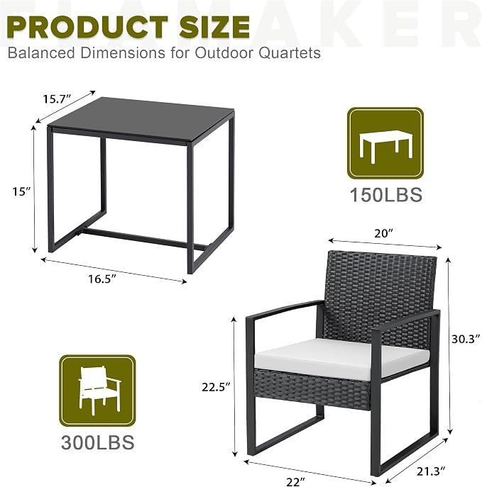 Flamaker 3 Pieces Patio Furniture Outdoor Wicker Modern Rattan Chair - Image 4
