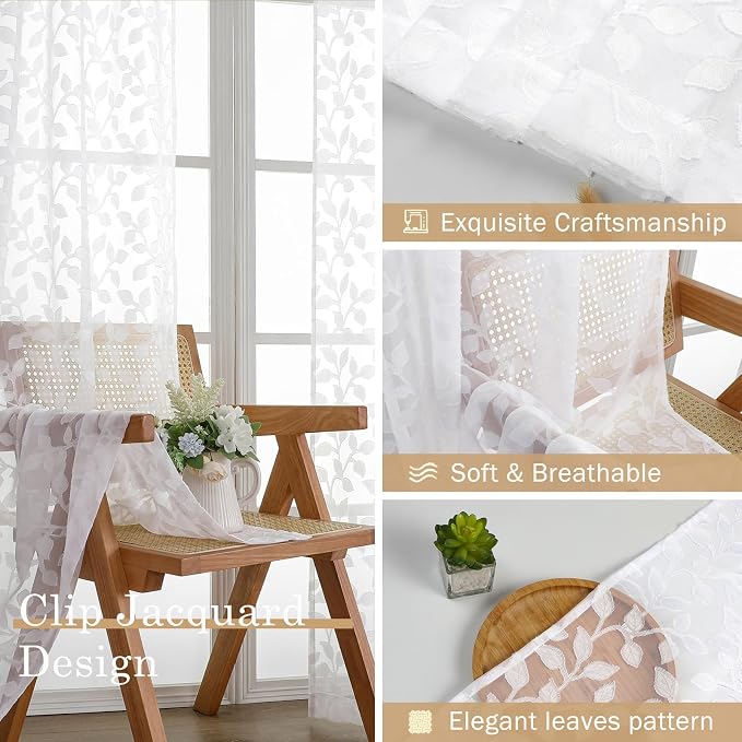 Chyhomenyc White Sheer Curtains 30 Inch Length, Light Filtering Leaf Tufted - Image 7