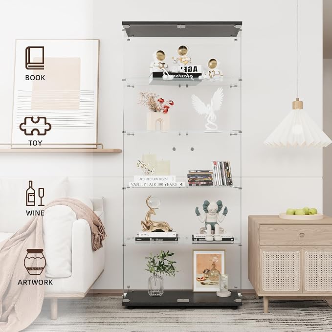 Display Cabinet with Glass Door and Lock, 5-Shelf Curio Cabinets with 5mm - Image 7
