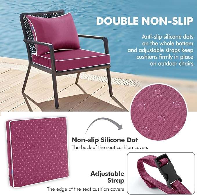 MIULEE Hot Pink Outdoor Seat Cushion 24x24 Inch Waterproof & 3 Year Fade - Image 4
