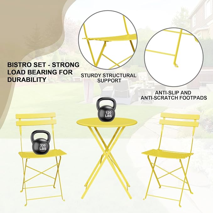 3-Piece Folding Bistro Set, Outdoor Patio Furniture Set - Image 8