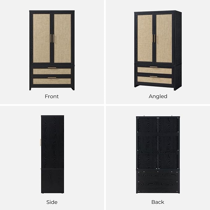 SICOTAS Armoire Wardrobe Closet, Larger Rattan Armoires Wardrobe Cabinet - Image 8