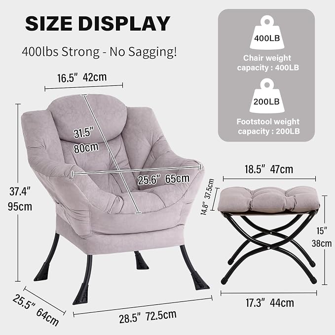 Tiita Modern Lazy Chair with Ottoman, Large Accent Armchair, Leisure Sofa - Image 3