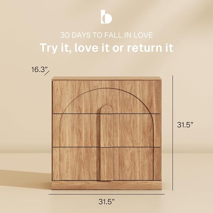 BELLEZE Sideboard Cabinet with 3 Drawers, Large Fluted Sideboard with Storage - Image 2