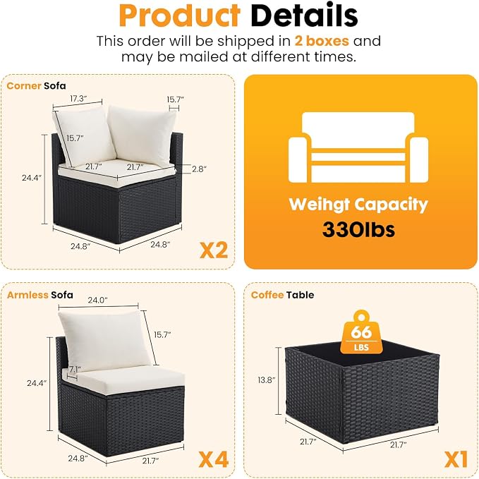 NEWBULIG 7-Piece Outdoor Patio Sectional Sofa, Weather-Resistant Modular Wicker - Image 9