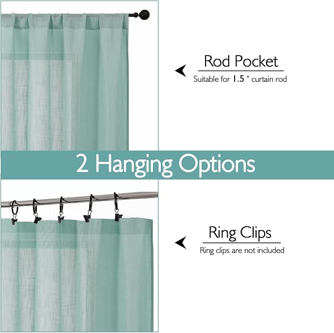 Chyhomenyc Aqua Green Semi Sheer Curtains 36 Inch Length, Light Filtering Faux - Image 4