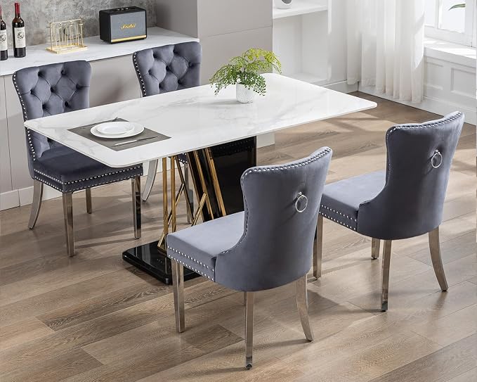 KCC Velvet Dining Chairs Set of 2, Upholstered High-end Tufted Dining Room Chair - Image 9