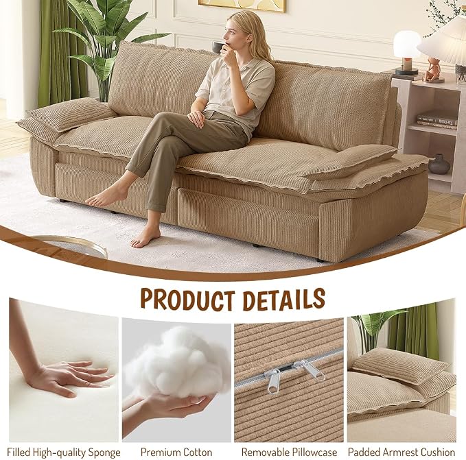 KEIKI 73.2" Luxury Queen Sleeper Sofa Bed, 3-in-1 Convertible Pull Out Couch - Image 4