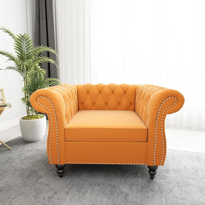 Living Room Chair, Modern Velvet Chesterfield Sofa Chair, Mid Century Single by RUSTYER