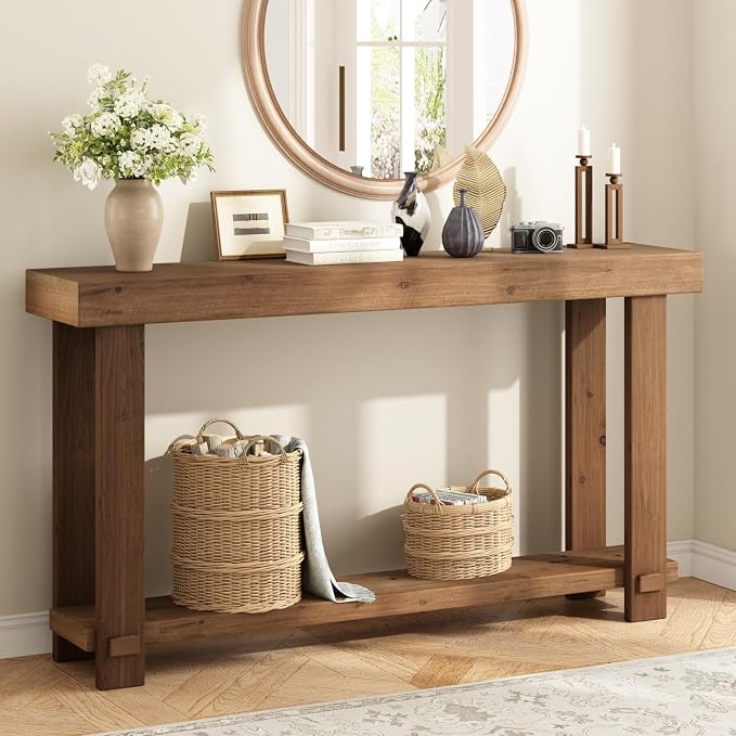 Solid Wood Console Table, 55.1" Long Farmhouse Entryway Tables Thickened - Image 6