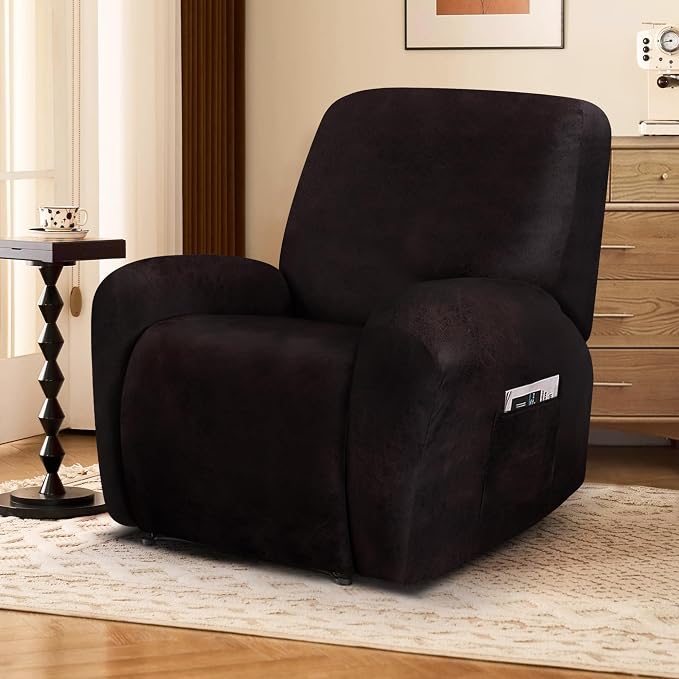 ANARACHON Leather Look Recliner Chair Covers, 4-Pieces Stretch Recliner Cover - Image 6