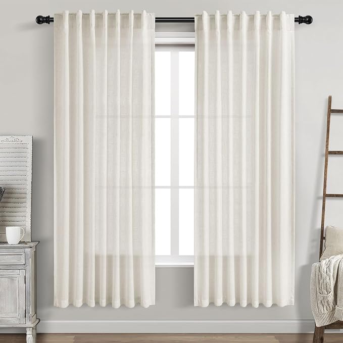 Nanspring Cream Semi Sheer Linen Curtains 73 Inch Length by Nanspring