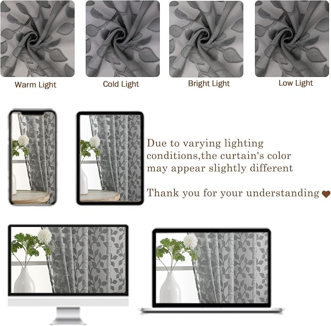Chyhomenyc Charcoal Grey Sheer Curtains 96 Inch Length 2 Panels Set, Light - Image 3