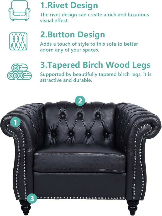 Living Room Chair, Modern Leather Chesterfield Sofa Chair, Mid Century Single - Image 6