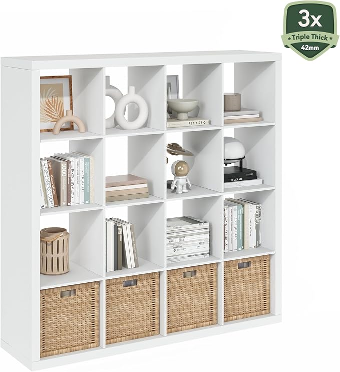Furinno Cubicle Book Shelf, 16-Cube Bookshelf, Triple Thick Frame Cube Storage - Image 6