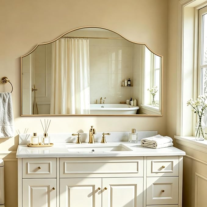Besdomus Oversized Scalloped Gold Mirror: 54"x34" Modern Minimalist Wood Frame - Image 7
