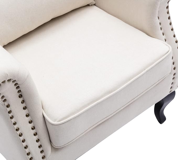 Mid Century Modern Accent Chair Upholstered Armchair Comfy Linen Fabric Single - Image 6