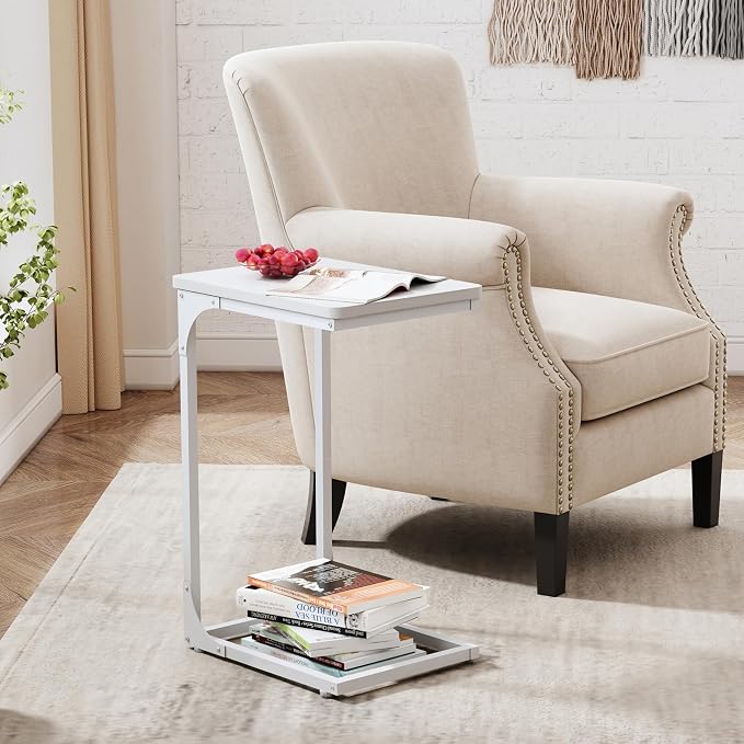 QEEIG C Table Side Table Set of 2 Living Room Sets C Shaped Couch Tray End - Image 2