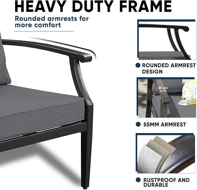 4-Piece Patio Conversation Set, Oversized Outdoor Metal Furniture Set - Image 3