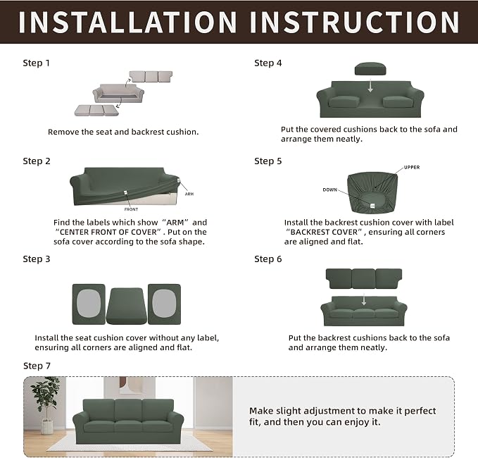 Easy-Going 7 Pieces Stretch Couch Cover Washable Sofa Cover Set - Image 7