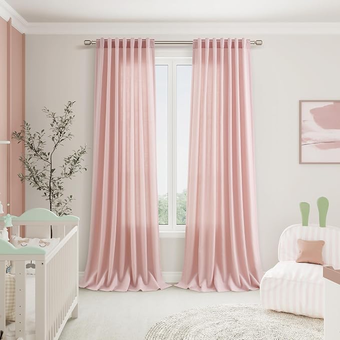 Nanspring Pink Linen Curtains 108 Inches Long - Image 7